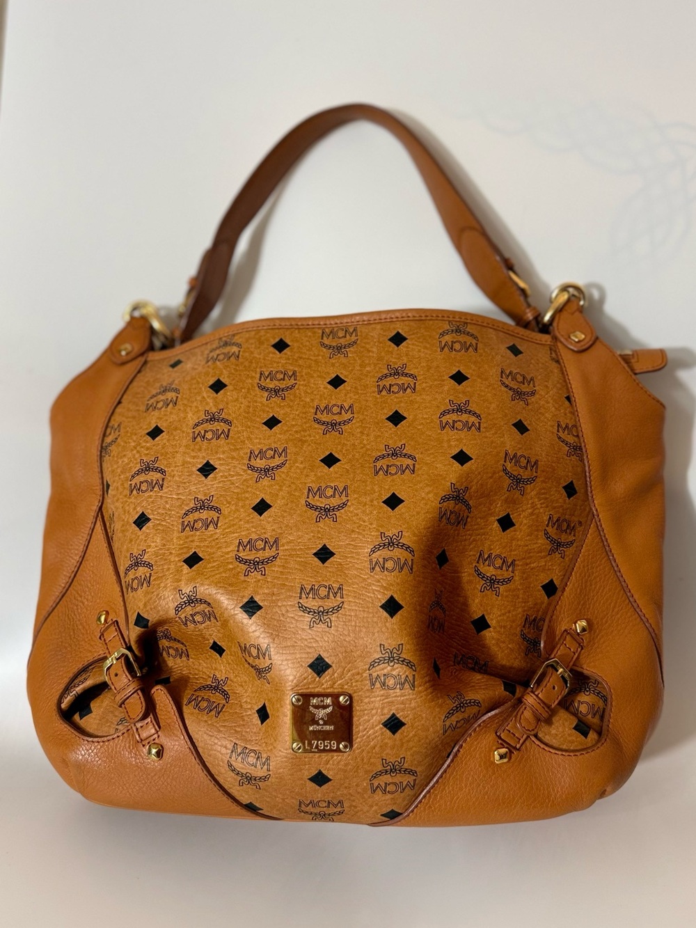 MCM Anya Cognac Visetos Logo Shoulder Bag